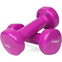 POWRX Mancuernas Vinilo 0-5-10 kg - Ideal para Entrenamiento en casa y Gimnasio - Peso y Color a Elegir + PDF Workout